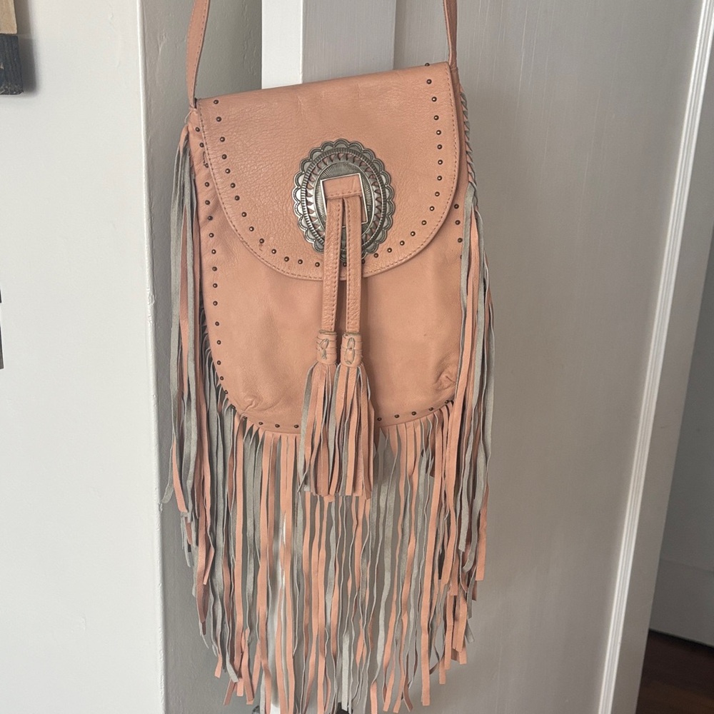 Cleobella Fringe Concho Western Boho Peachy Pink Crossbody Festival Bag Purse